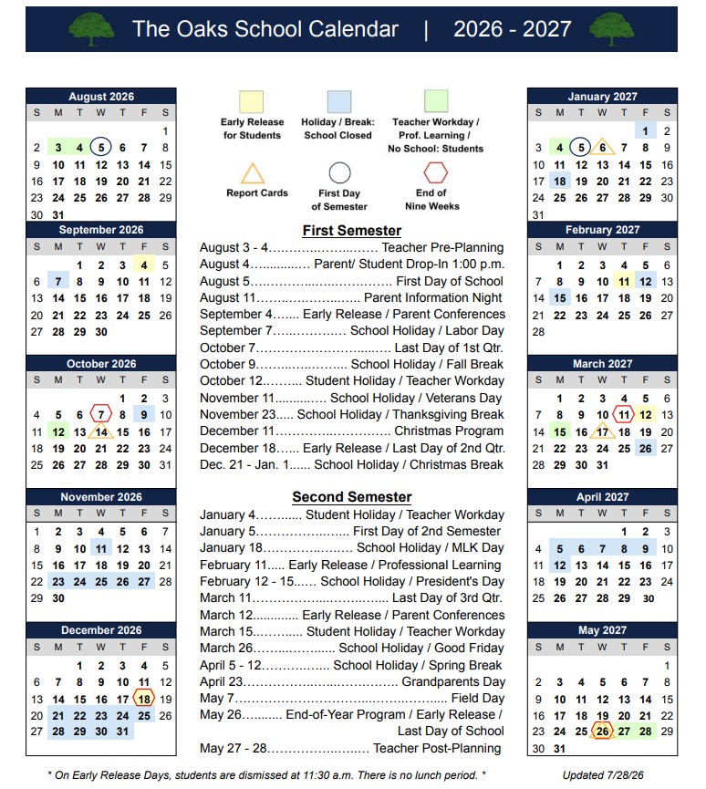 2026-2027 Academic Calendar
